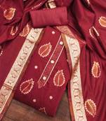 maroon shimmer jacquard woven design work unstitched dress material