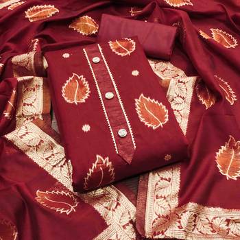 maroon shimmer jacquard woven design work unstitched dress material 2