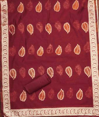 maroon shimmer jacquard woven design work unstitched dress material 4