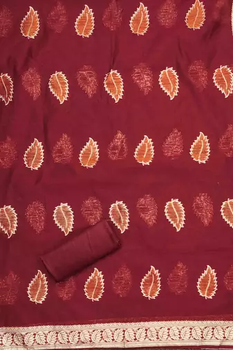 maroon shimmer jacquard woven design work unstitched dress material