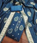 navy blue shimmer jacquard woven design work unstitched dress material