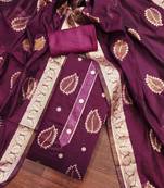 wine shimmer jacquard woven design work unstitched dress material