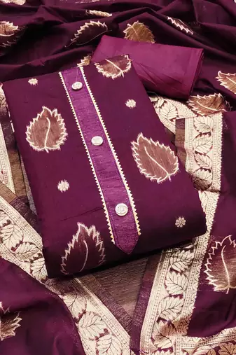 wine shimmer jacquard woven design work unstitched dress material