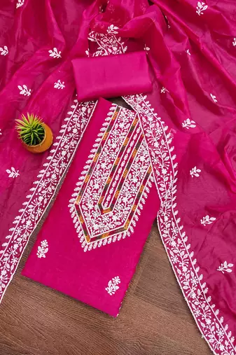 magenta modal hand work unstitched dress material