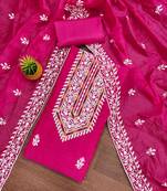 magenta modal hand work unstitched dress material