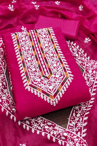 magenta modal hand work unstitched dress material