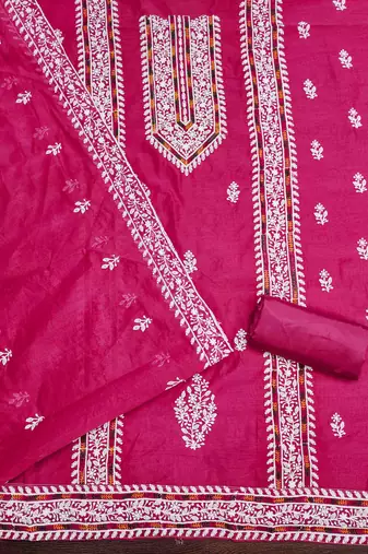 magenta modal hand work unstitched dress material