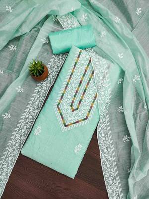 mint modal hand work unstitched dress material 1