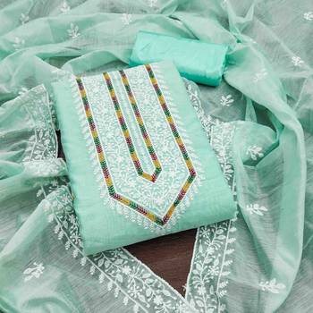 mint modal hand work unstitched dress material 2