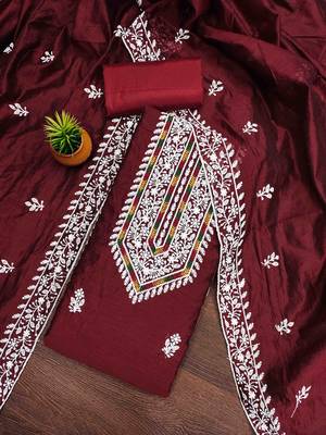 maroon modal hand work unstitched dress material 1