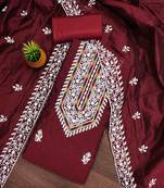 maroon modal hand work unstitched dress material
