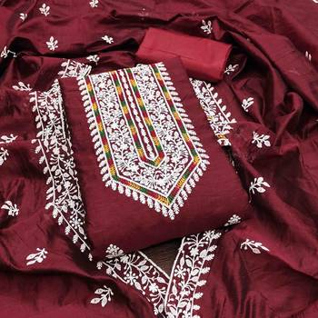 maroon modal hand work unstitched dress material 2