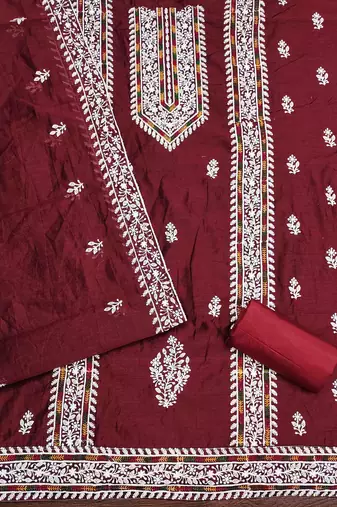 maroon modal hand work unstitched dress material
