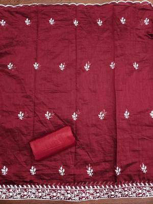 maroon modal hand work unstitched dress material 4