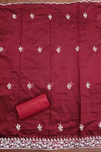 maroon modal hand work unstitched dress material