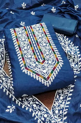 navy blue modal hand work unstitched dress material