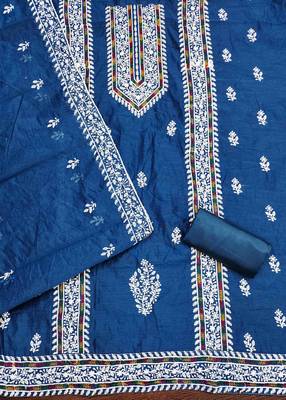 navy blue modal hand work unstitched dress material 3