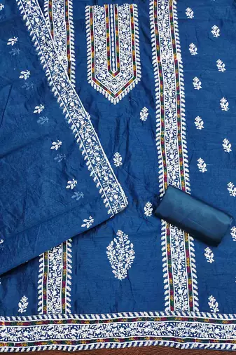navy blue modal hand work unstitched dress material
