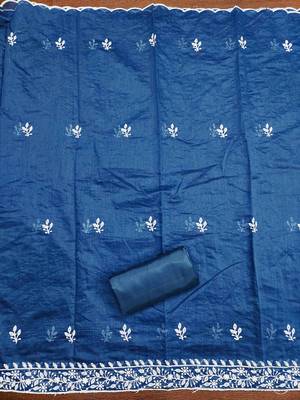 navy blue modal hand work unstitched dress material 4