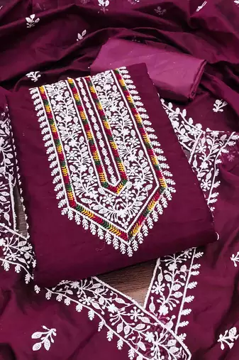 wine modal hand work unstitched dress material