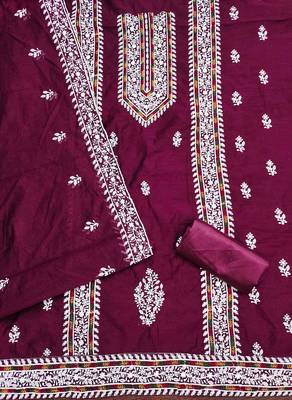 wine modal hand work unstitched dress material 3