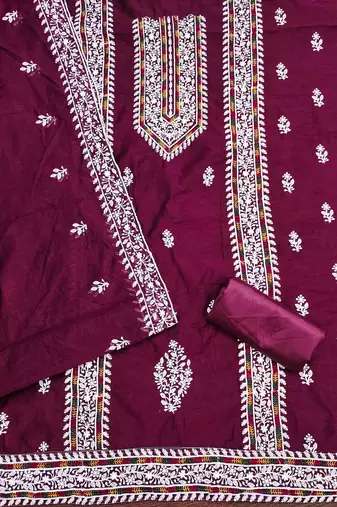 wine modal hand work unstitched dress material