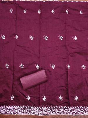 wine modal hand work unstitched dress material 4