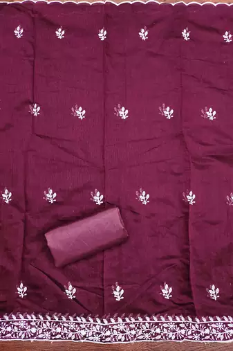 wine modal hand work unstitched dress material