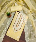 yellow modal hand work unstitched dress material