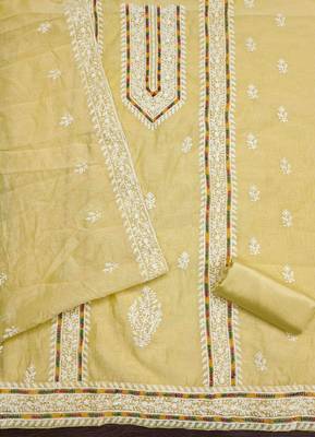 yellow modal hand work unstitched dress material 3