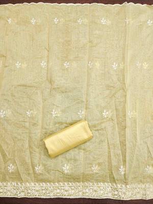 yellow modal hand work unstitched dress material 4