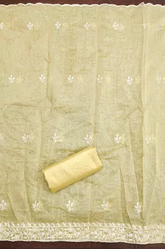 yellow modal hand work unstitched dress material