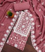 light maroon silk chikankari work unstitched dress material