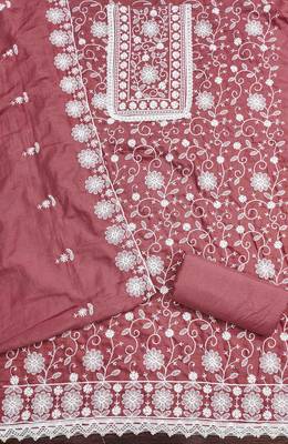 light maroon silk chikankari work unstitched dress material 3