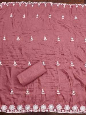 light maroon silk chikankari work unstitched dress material 4