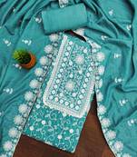 turquoise silk chikankari work unstitched dress material