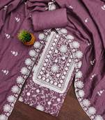 wine silk chikankari work unstitched dress material