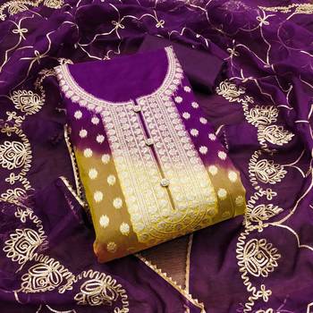 purple organza jcquard wowen design work unstitched dress material 2
