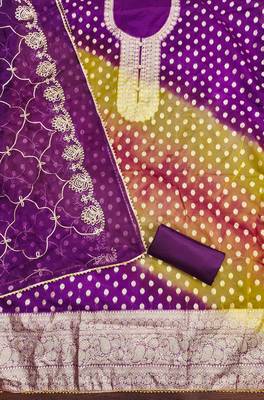 purple organza jcquard wowen design work unstitched dress material 3