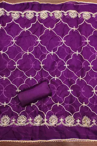 purple organza jcquard wowen design work unstitched dress material
