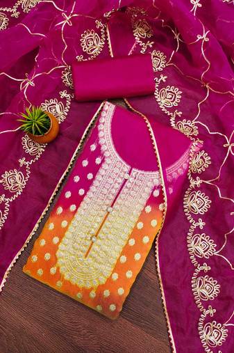 rani organza jcquard wowen design work unstitched dress material