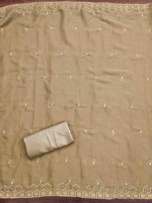 khaki gerogette zari embroidered work unstitched dress material 4