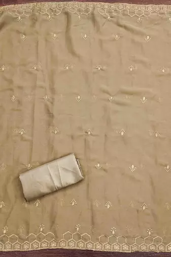 khaki gerogette zari embroidered work unstitched dress material