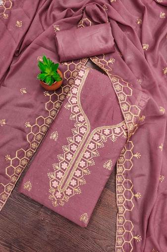 mauve gerogette zari embroidered work unstitched dress material