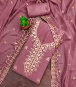 mauve gerogette zari embroidered work unstitched dress material