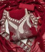maroon georgette zari embroidered work unstitched dress material