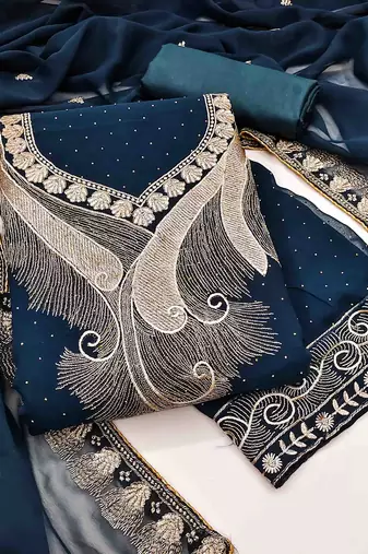navy blue georgette zari embroidered work unstitched dress material