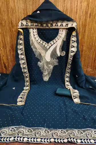 navy blue georgette zari embroidered work unstitched dress material
