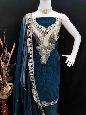 navy blue georgette zari embroidered work unstitched dress material 4