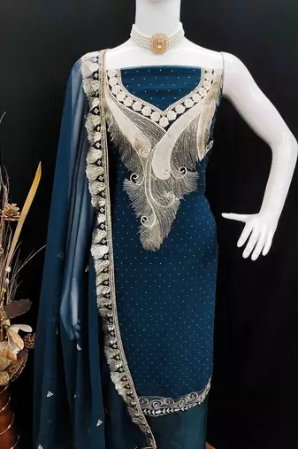 navy blue georgette zari embroidered work unstitched dress material